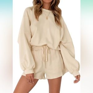 Women's Cream Oversized Sweatshirt and Shorts Set